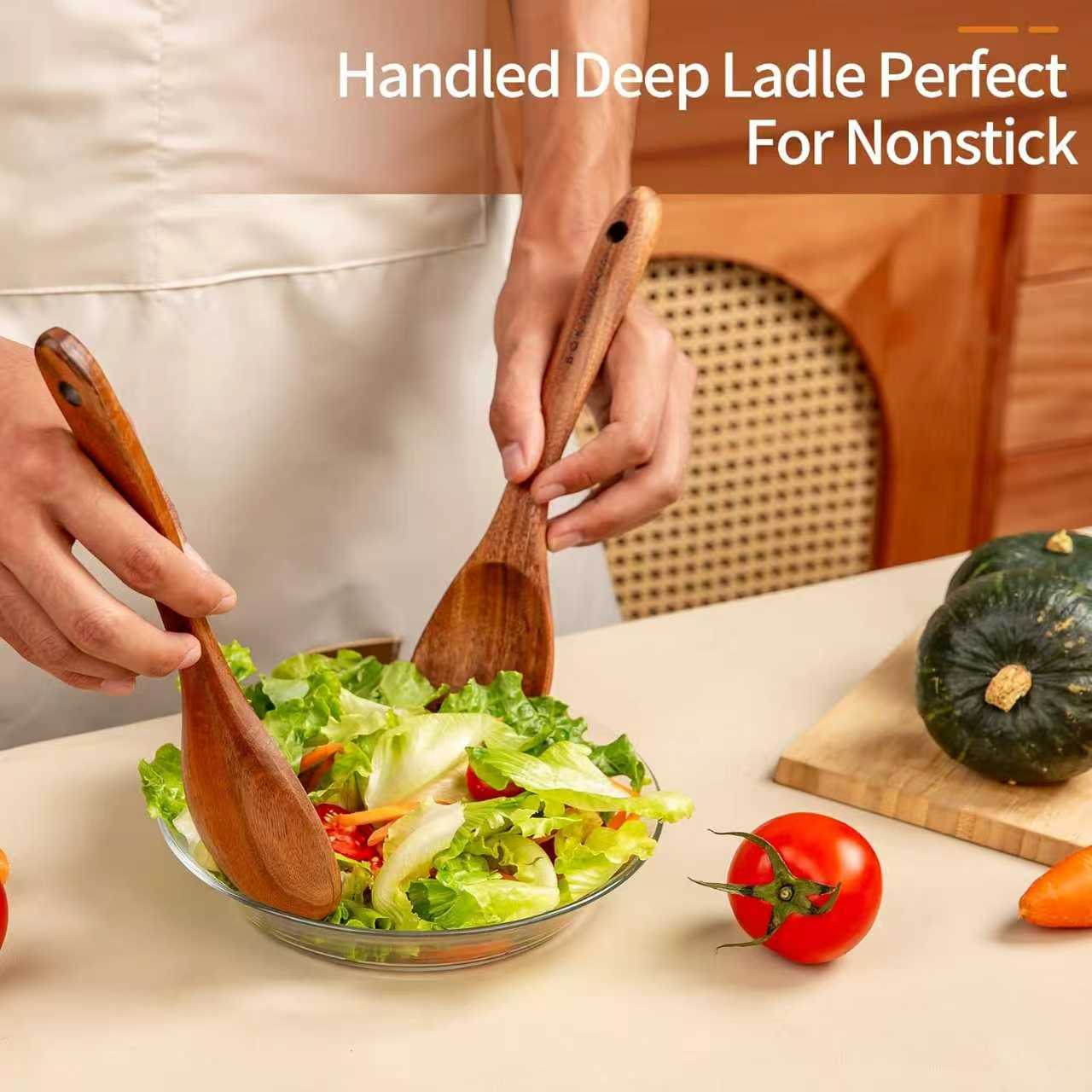 BOKALAKA wooden spatula cooking in kitchen - handcrafted teak cooking utensil